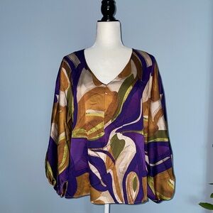Multicolor V-neck Batwing Blouse
